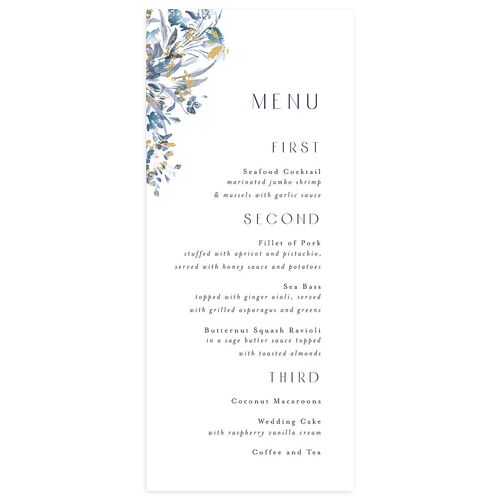 Gilded Greenery Menus Gold Regency Blue Signature