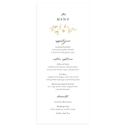 Timeless Floral Foil Menus Gold Thyme Signature
