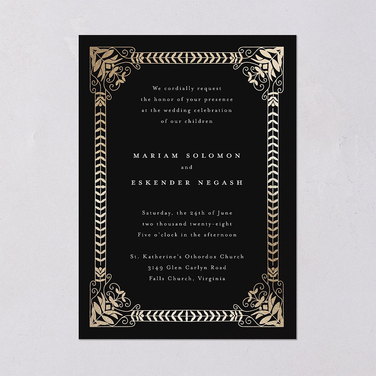 Medieval Elegance Wedding Invitations Gold Midnight Signature Blank No Standard