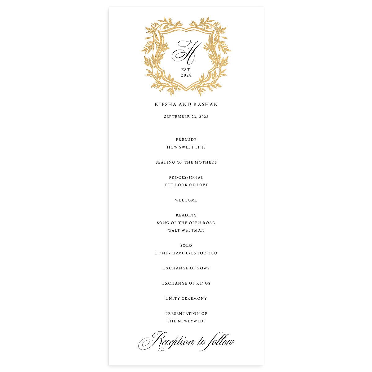 Formal Crest Wedding Programs