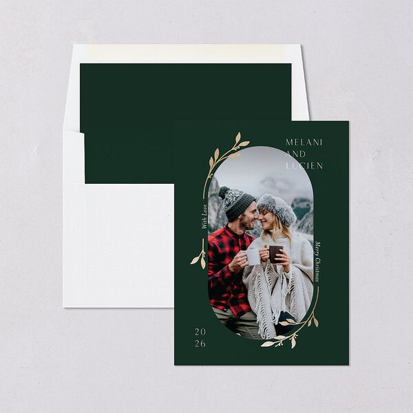 Christmas Sprigs Holiday Cards Gold Dark Green Signature Blank