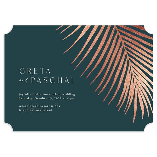 Lavish Palm Wedding Invitations Rose Gold Deep Lake Signature Blank No Ticket