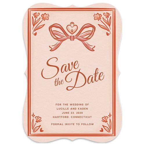 Vintage Heart Locket Save the Date Cards Soft Peach Signature smooth Blank No Bracket