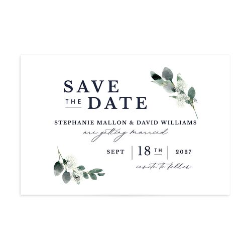 Elegant Greenery Save the Date Postcards Navy