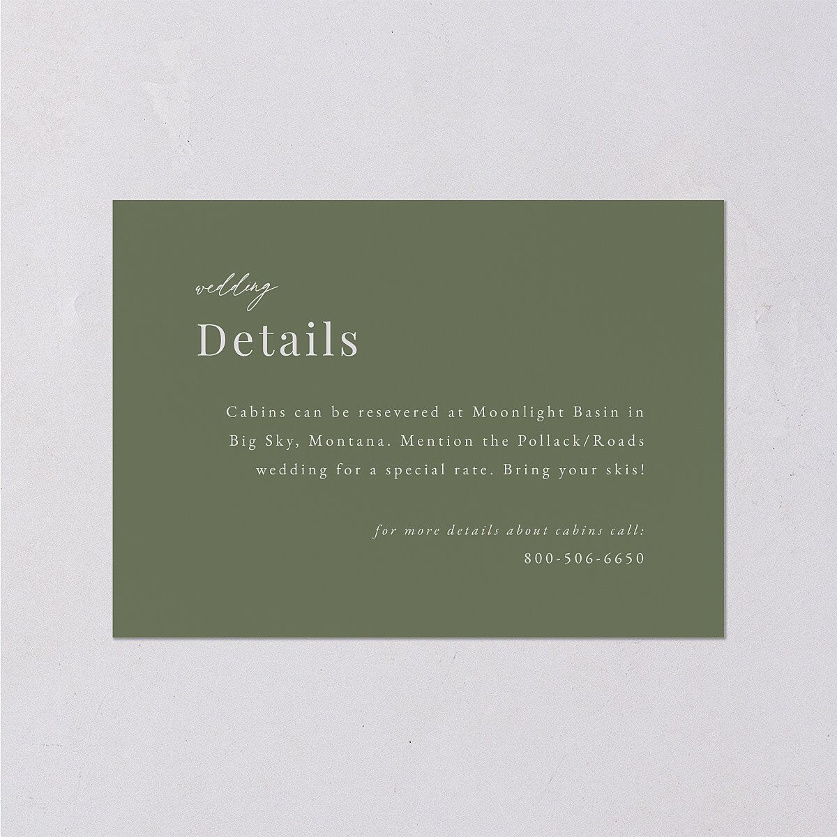 Snowy Mountainside Wedding Event Detail Cards Thyme Signature Standard