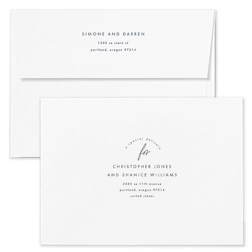 Arched Photo Save The Date Card Envelopes White Moody Blue Both Recipient and Return Addresses Signature Standard