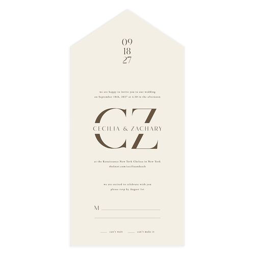 Simple Modern Monogram All-in-One Wedding Invitations Falcon Signature Light Both Recipient and Return Addresses No