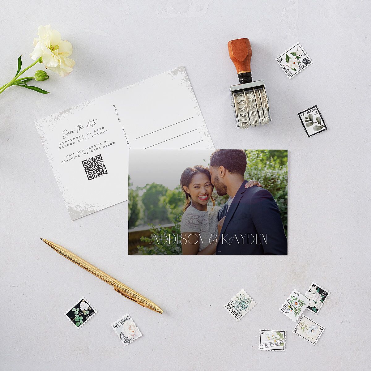 Metallic Edge Save the Date Postcards Pure White