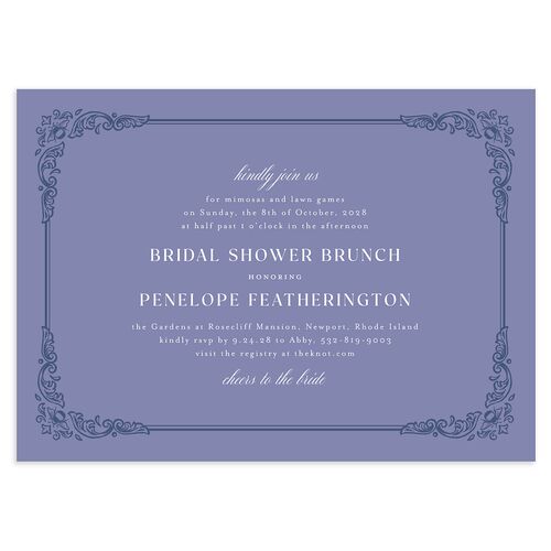 Glamorous Crown Monogram Crest Bridal Shower Invitations by Bridgerton Cornflower Signature Blank Standard