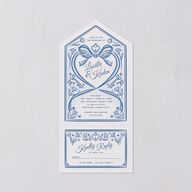 Vintage Heart Locket All-in-One Wedding Invitations Ocean Signature Light Both Recipient and Return Addresses No