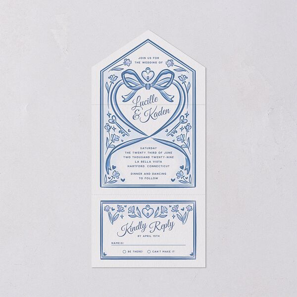 Vintage Heart Locket All-in-One Wedding Invitations Ocean Signature Light Both Recipient and Return Addresses No