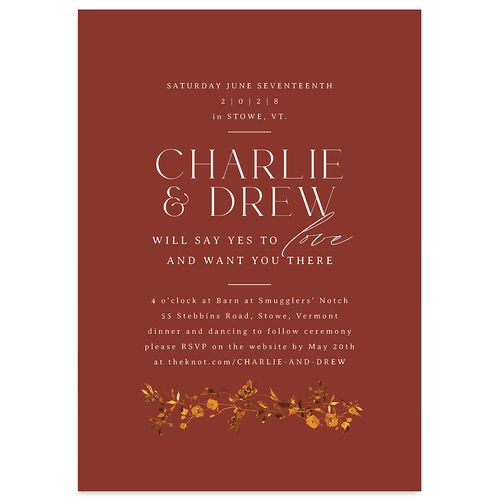 Simple Vine Wedding Invitations Rust Signature Blank No Standard