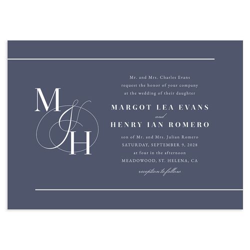 Classic Monogram Wedding Invitations Midnight Navy Signature Blank No Standard