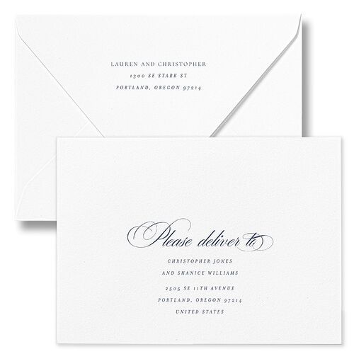 Lasting Frame Save The Date Card Euro Envelopes White Moody Blue Both Recipient and Return Addresses Luxe Signature