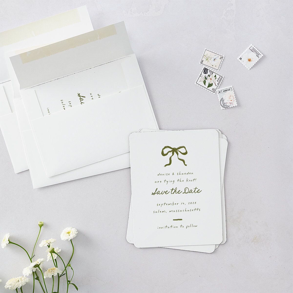 Dainty Bow Save The Date Magnets Peridot Magnet Paper