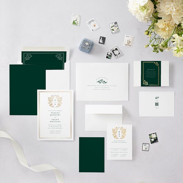 Rustic Kingdom Wedding Invitations Gold Dark Green Signature Blank No