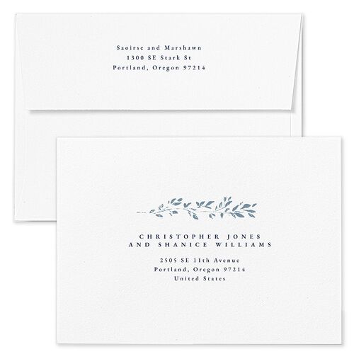 Delicate Frame Save The Date Card Envelopes White Moody Blue Both Recipient and Return Addresses Signature Standard