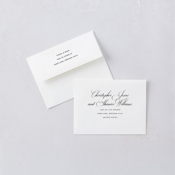 Vintage Retro Border Save the Date Petite Card Envelopes White Off-White Both Recipient and Return Addresses Signature Standard