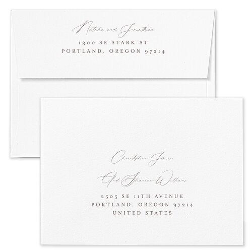 Enchanted Forest Rehearsal Dinner Invitation Envelopes White Terracotta Both Recipient and Return Addresses Signature Standard