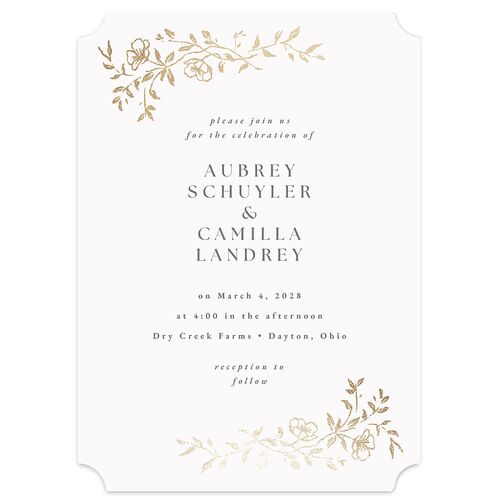 Gilded Branches Foil Wedding Invitations Gold Off-White Signature Blank No Ticket