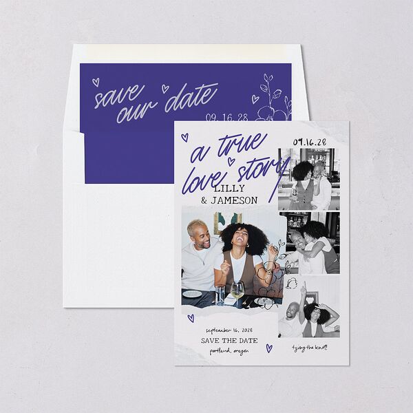 Mood Board Save the Date Cards Sapphire Signature smooth Blank No