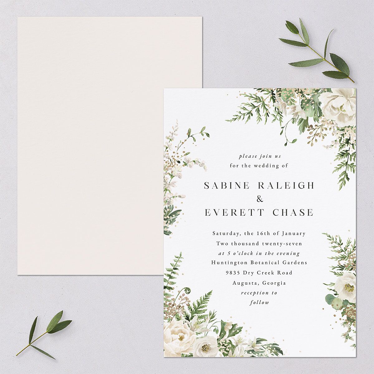 Gilded Fern Frame Wedding Invitations Gold Linen Signature Blank No Standard
