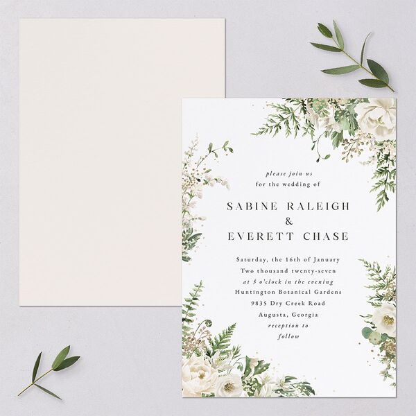 Gilded Fern Frame Wedding Invitations Gold Linen Signature Blank No Standard