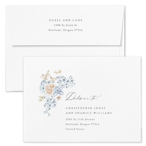 Luxury Floral Rehearsal Dinner Invitation Envelopes White Dusty Blue Both Recipient and Return Addresses Signature Standard