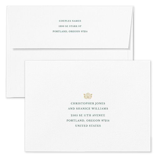 Ornamental Elegance Wedding Invitation Envelopes Blue Standard Pure White Both Recipient and Return Addresses Signature