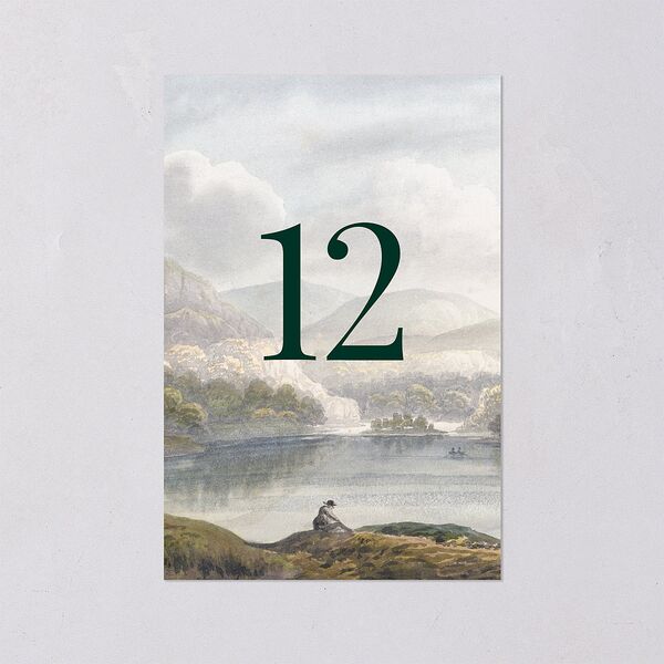 Vintage Landscape Table Numbers Dark Green Signature