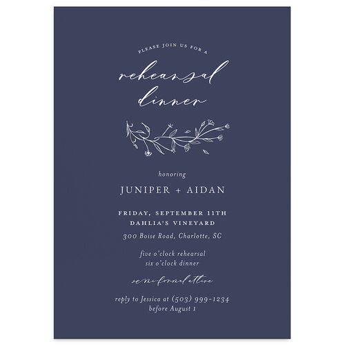 Gilded Monogram Rehearsal Dinner Invitations Moody Blue Signature Blank Standard