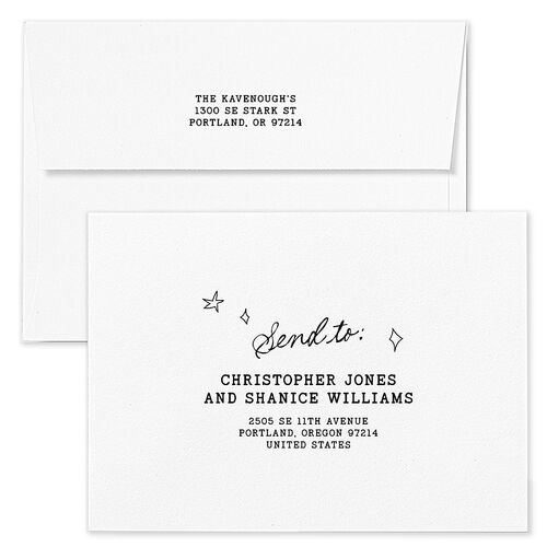 More Kids More Magic Hand Drawn Starry Photo Holiday Card Envelopes White Cream Both Recipient and Return Addresses Standard Signature