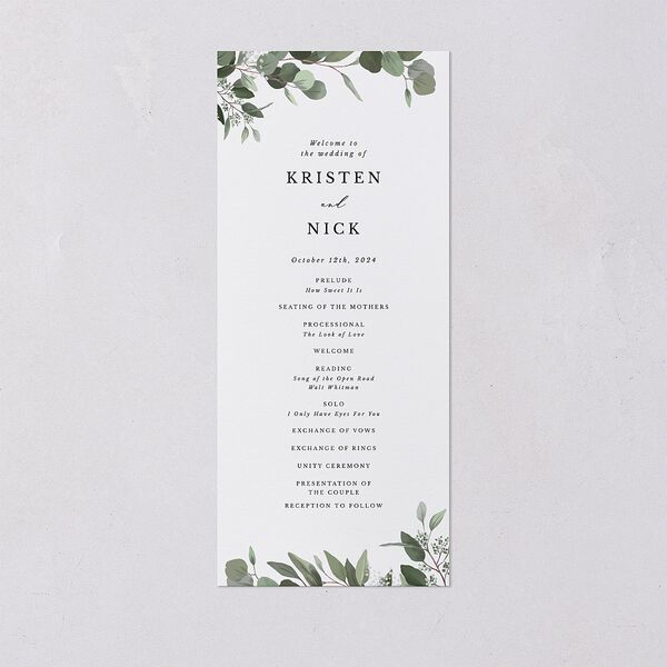 Eucalyptus Frame Wedding Programs No Foil Pure White Signature