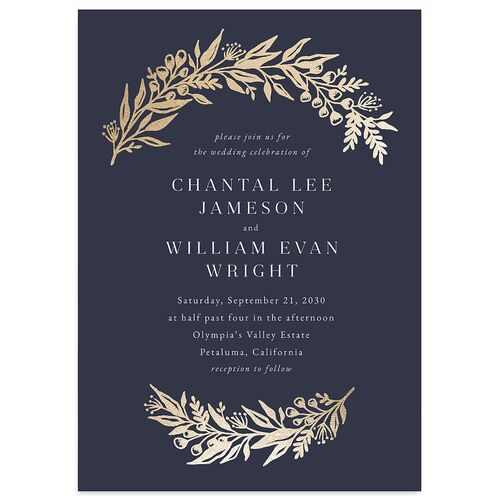 Gilded Garland Wedding Invitations Gold Moody Blue Signature Blank No Standard