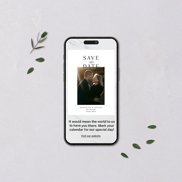 Timeless Typography Digital Save the Date Cards Pure White Dusty Blue Lets Celebrate Standard
