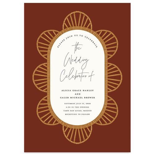 Scallop Rattan Wedding Invitations Rust Signature Blank No