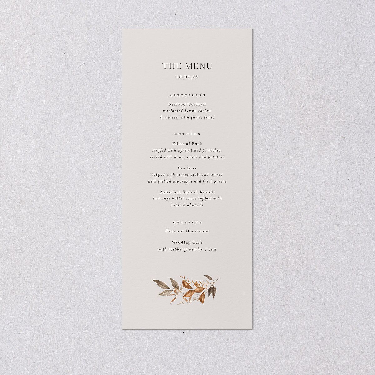 Leafy Rustic Monogram Menus Cotton Signature