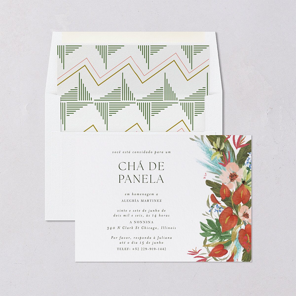 Flores Tropicais Bridal Shower Invitations Red Clay Signature Blank