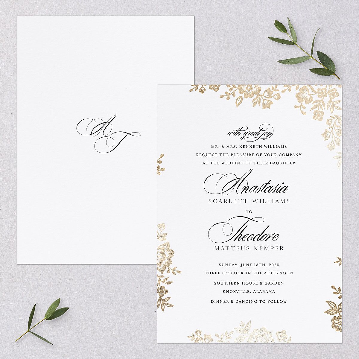 Foil Lace Wedding Invitations Gold Pure White Signature Blank No Standard