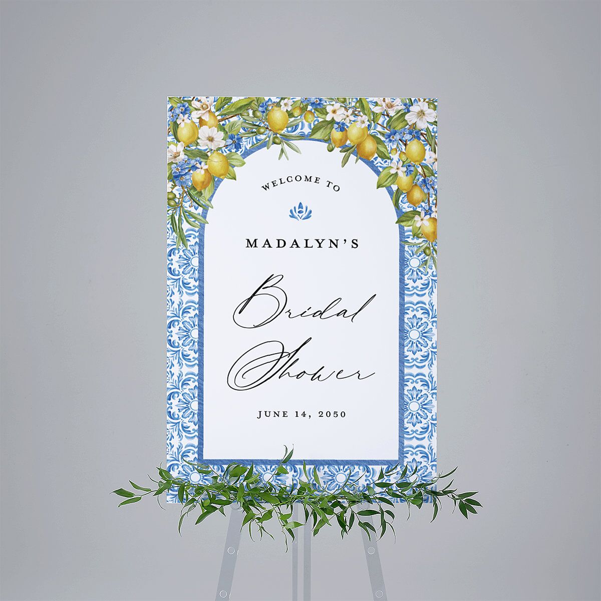 Romantic Italian Coastal Lemons Bridal Shower Standard Welcome Sign Large Sapphire Standard Indoor Foam Core L Welcome