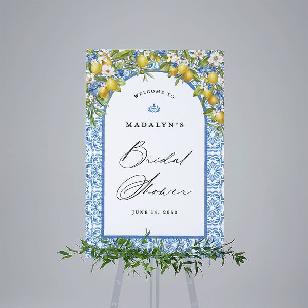 Romantic Italian Coastal Lemons Bridal Shower Standard Welcome Sign Large Sapphire Standard Indoor Foam Core L Welcome