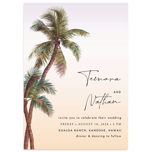 Hawaii Palm Trees Wedding Invitations Sheer Lilac Signature Blank No Standard