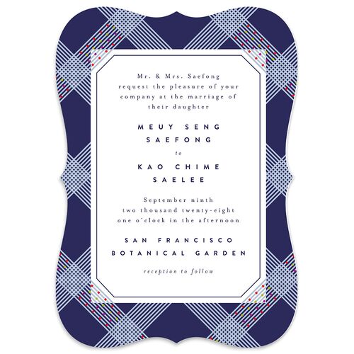 Chinese Lu Mien Wedding Invitations Royal Blue Signature smooth Blank No Bracket