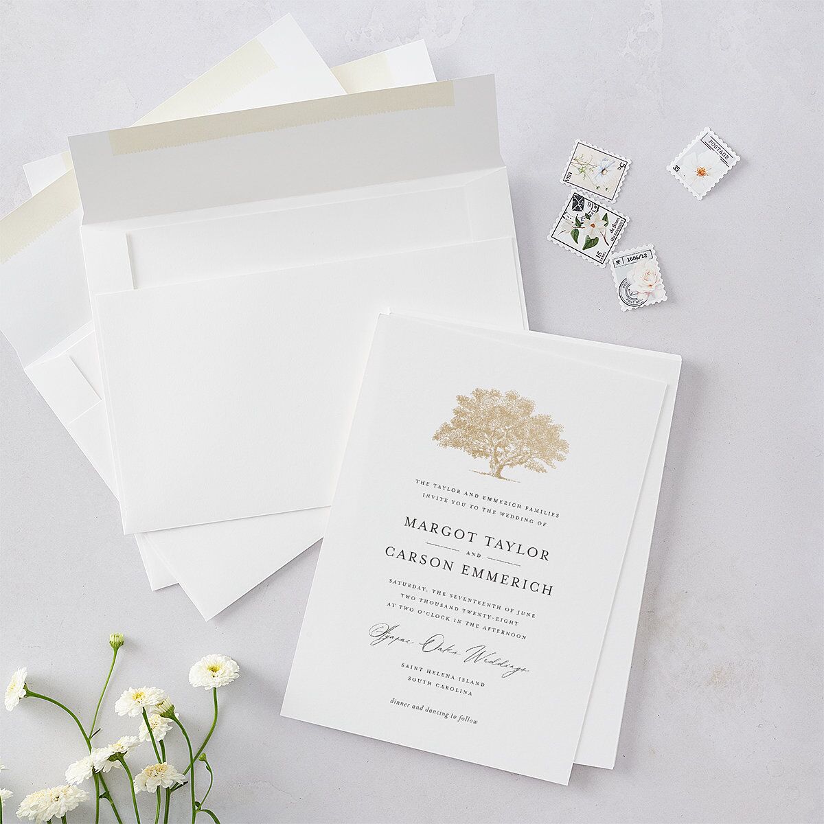Southern Oak Tree Foil Wedding Invitations — view 4