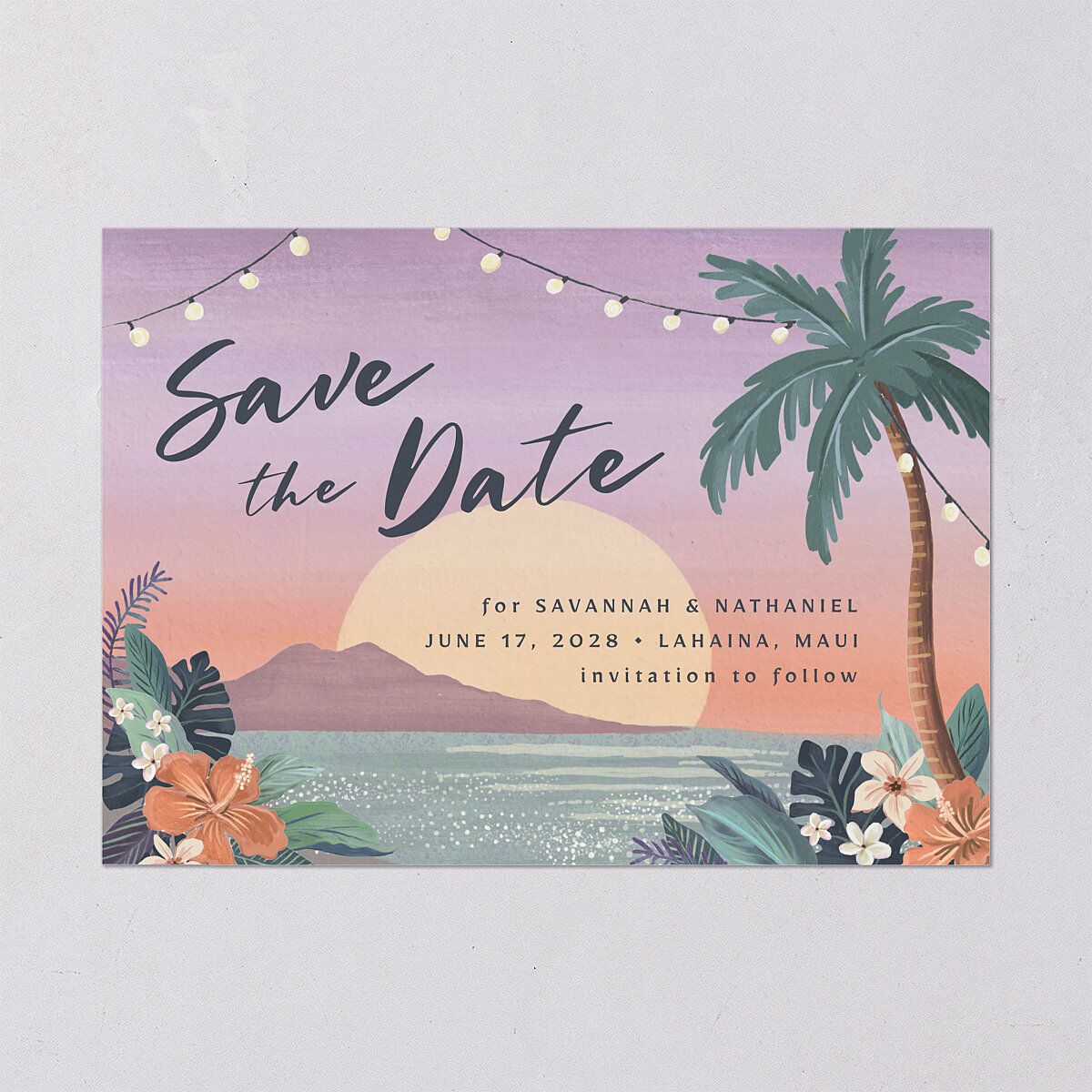 Vintage Island Save The Date Cards Rose Gold Signature smooth Blank No Standard