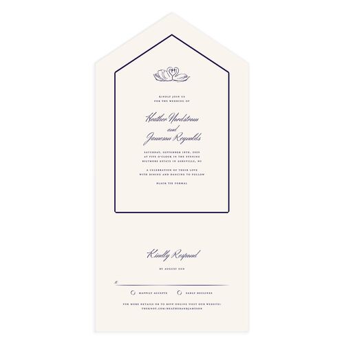 Elegant Swans All-in-One Wedding Invitations Navy Signature Light Both Recipient and Return Addresses No