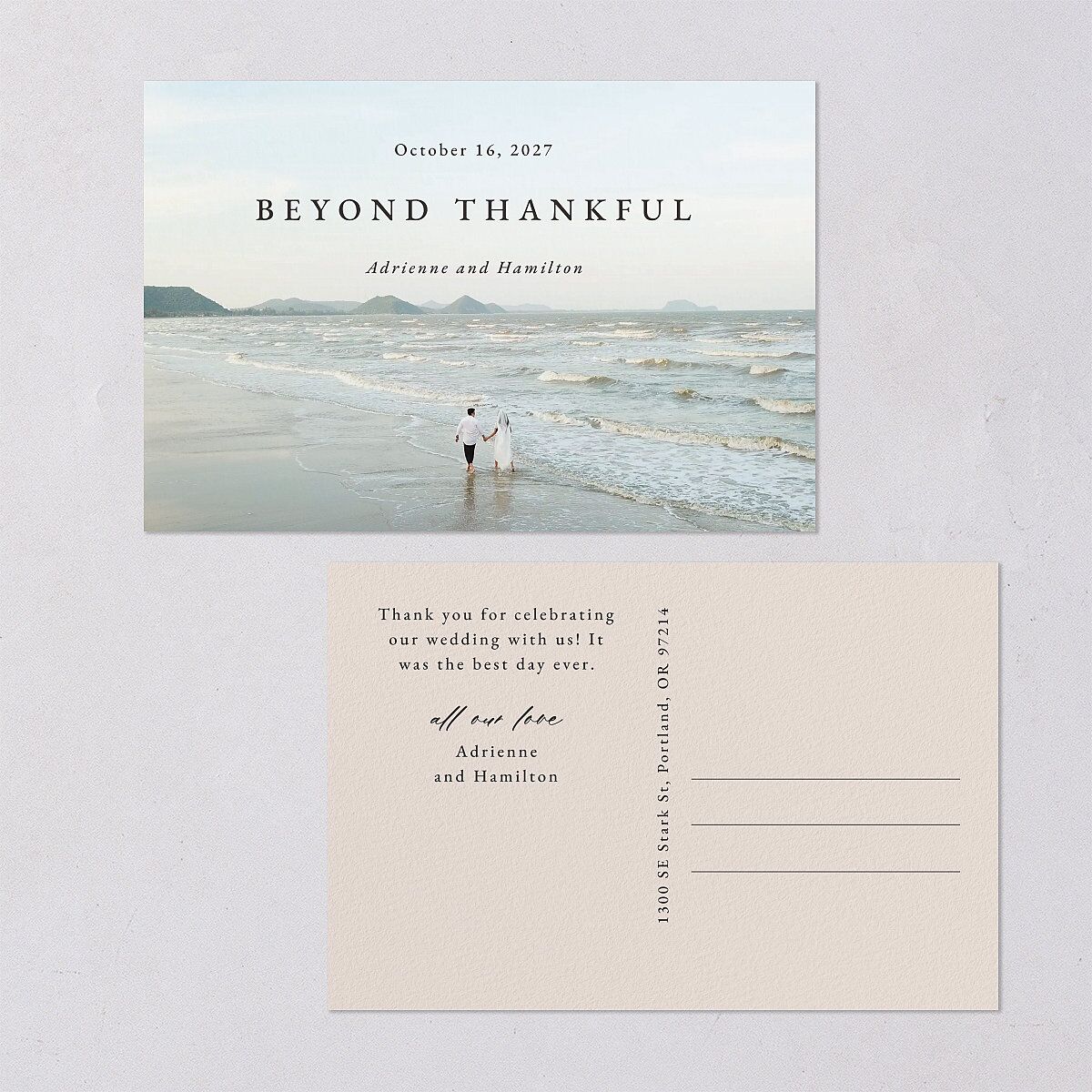 Beach Monogram Thank You Postcards — view 1