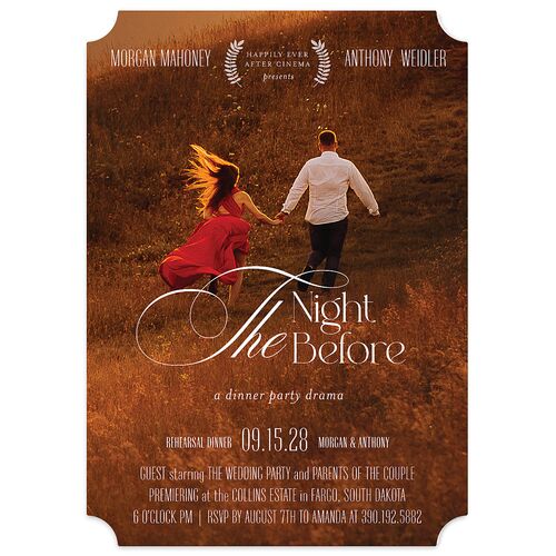 Romantic Movie Poster Rehearsal Dinner Invitations Merlot Signature Blank Ticket