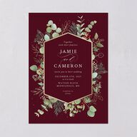 Elegant Eucalyptus Christmas Foil Wedding Invitations Gold Burgundy Signature Blank No Standard