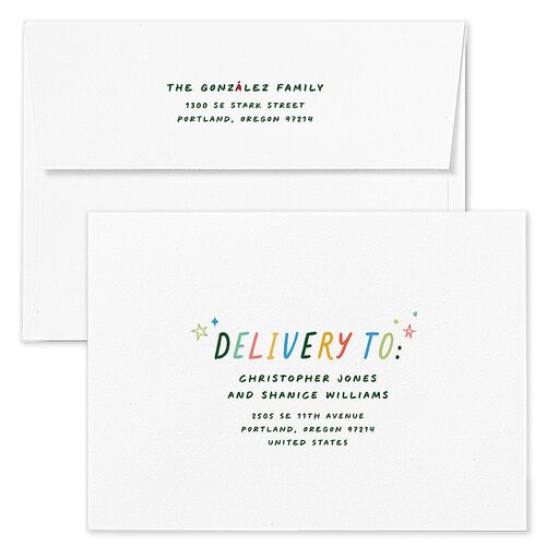 What a Year Photo Gallery Holiday Card Envelopes White Dark Green Return Address Standard Signature